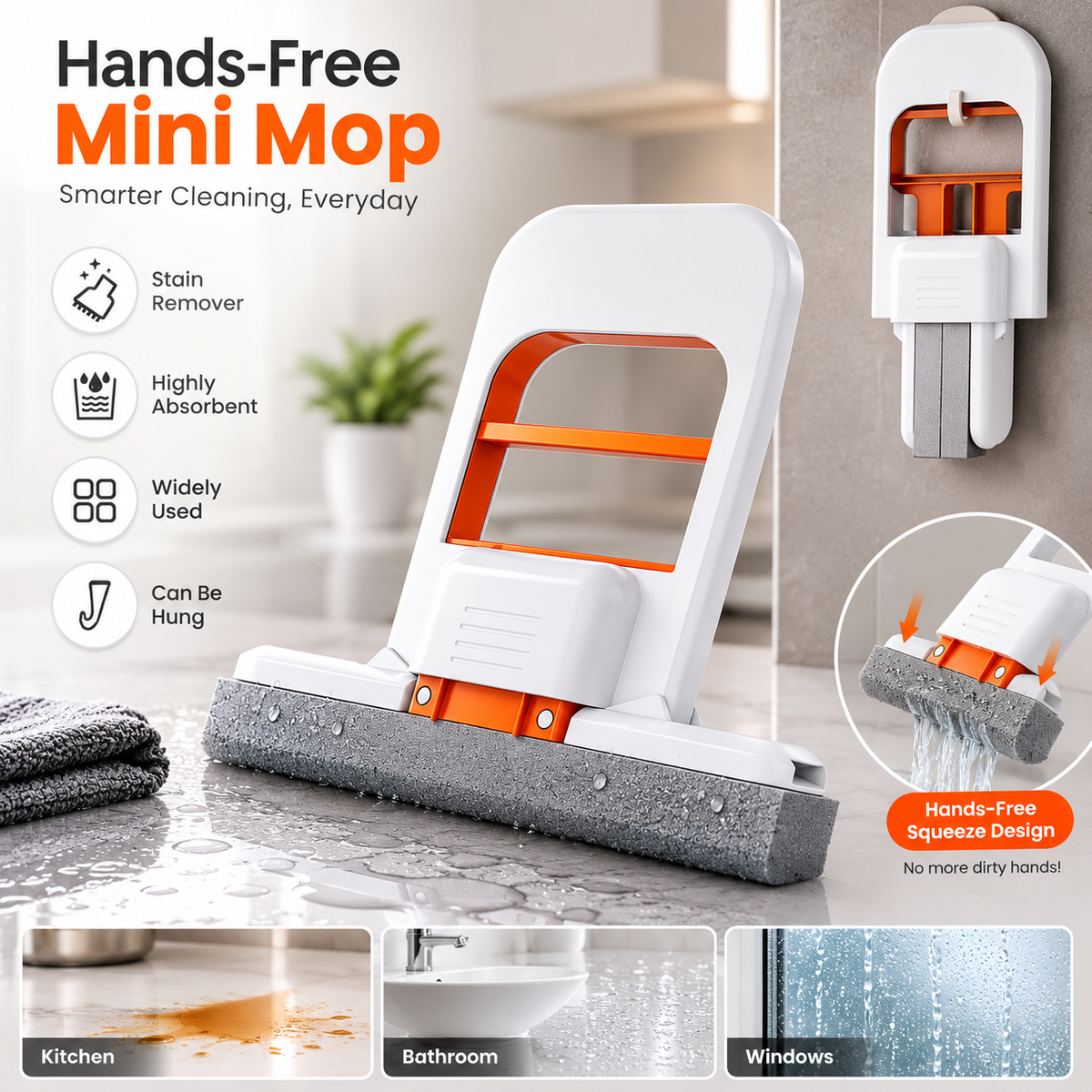 Hands-Free Mini Mop | Foldable Self-Squeeze Cleaning Mop