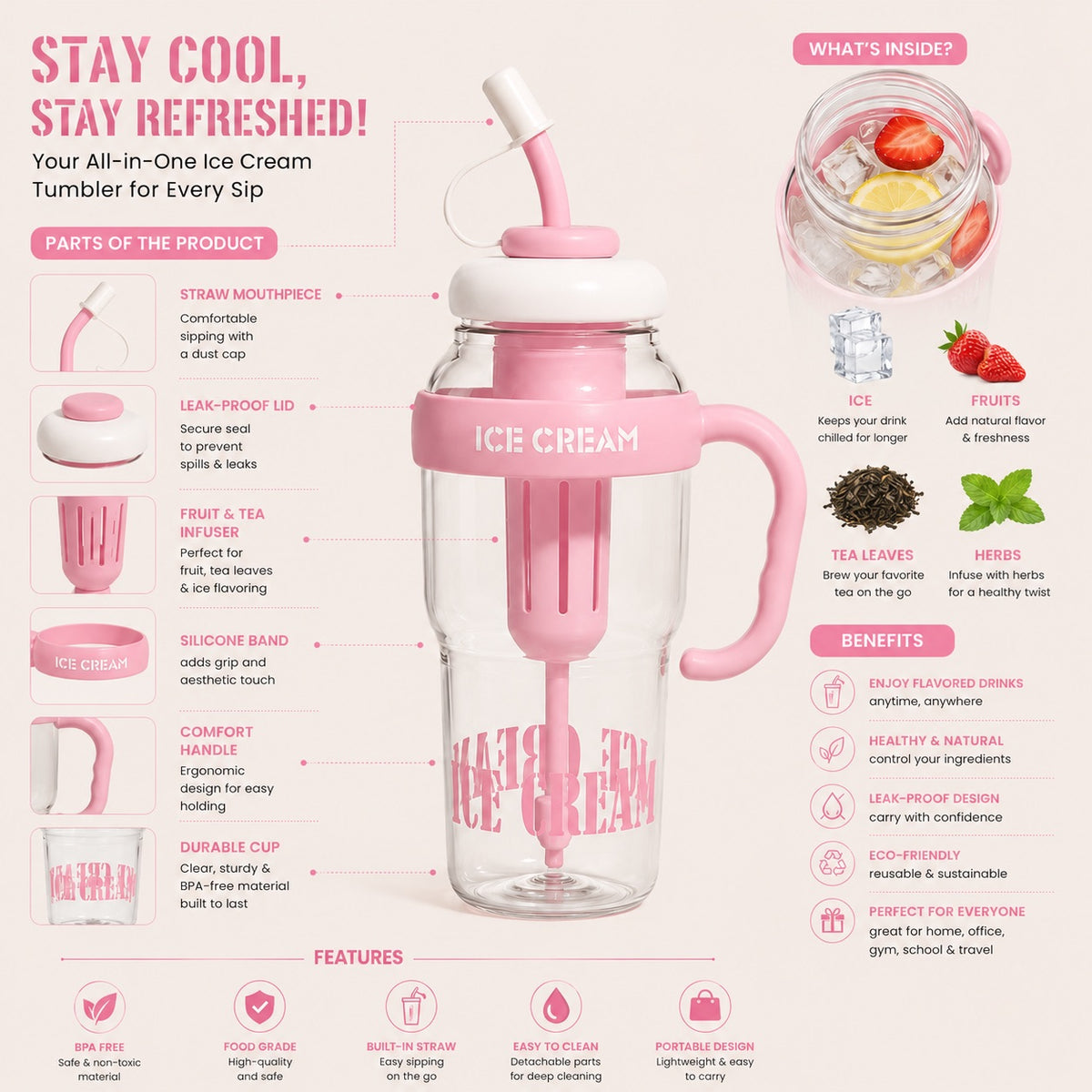 1200ML Detox Water Bottle with Straw & Fruit Infuser