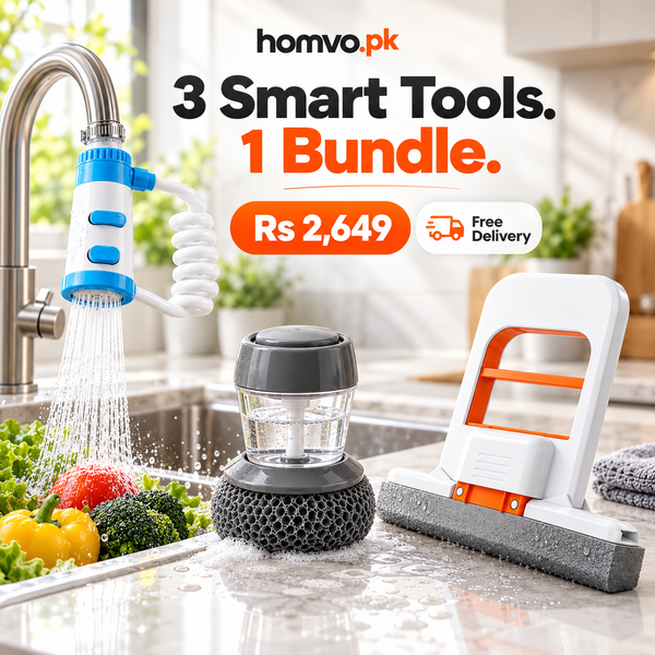 Kitchen Clean Kit: faucet extender, soap dish brush and mini mop