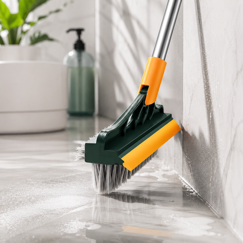Floor scrub brush cleaning bathroom tiles without bending