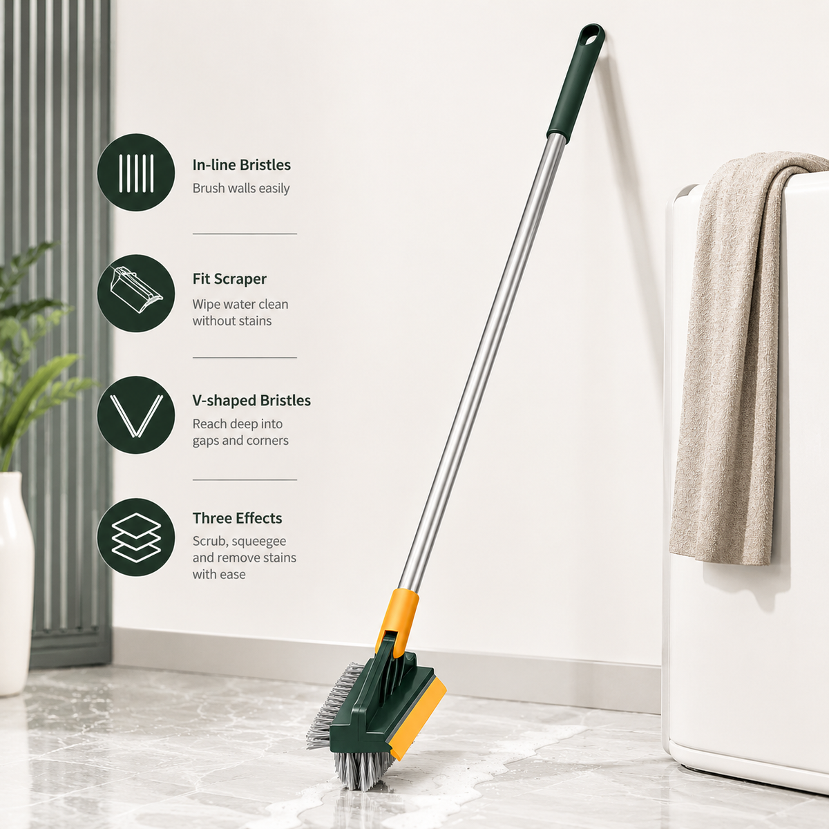 Telescopic handle of the floor scrub brush extended