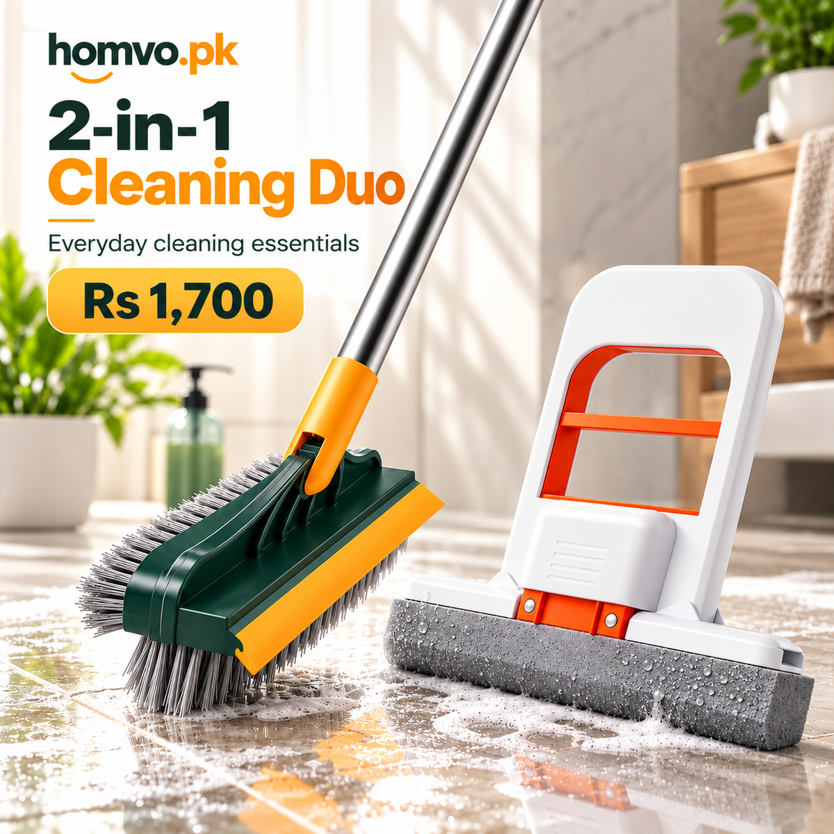 2 in 1 cleaning duo for floors and bathrooms